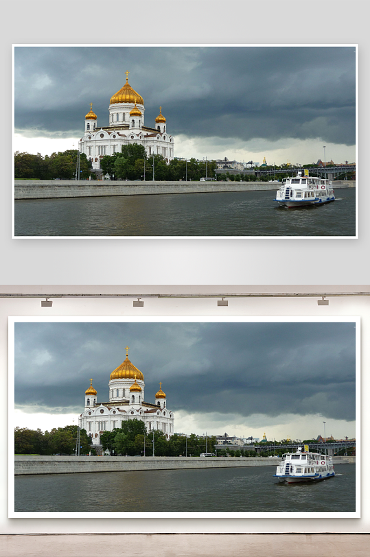 教堂游船与阴云照片摄影-众图网