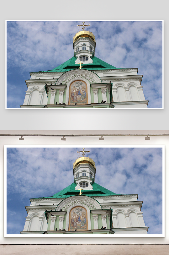 教堂穹顶蓝天白云映衬-众图网