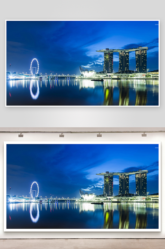 新加坡夜景灯光璀璨建筑群-众图网