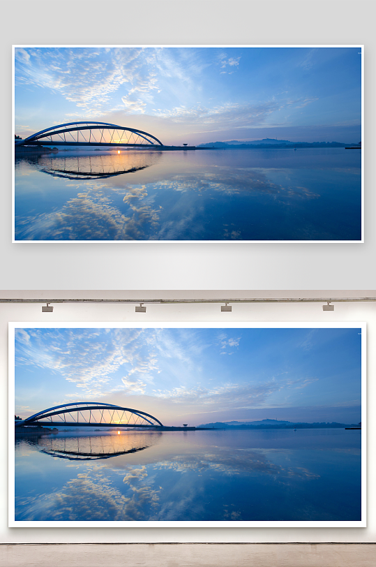 日出时分桥梁倒影湖面-众图网