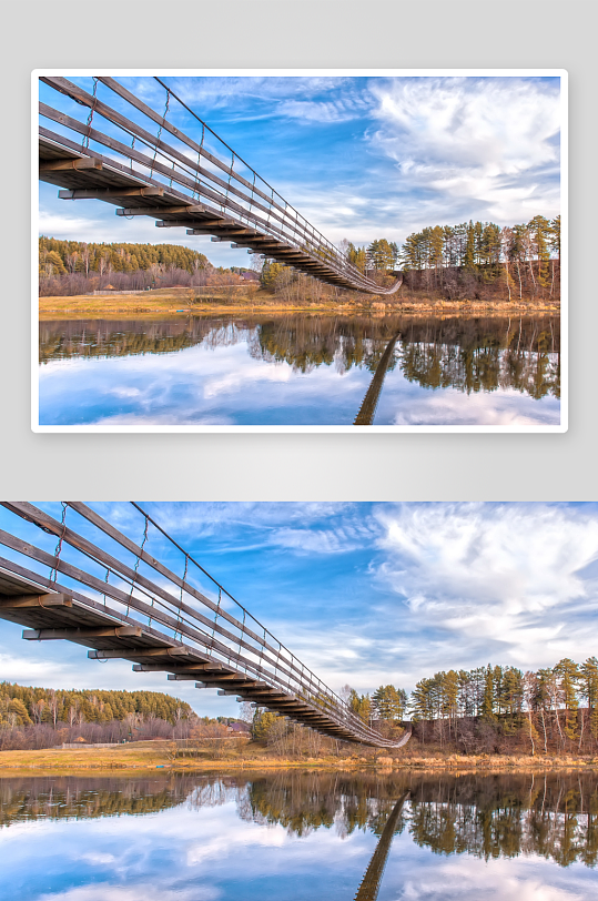 木桥横跨水面风景-众图网