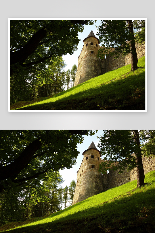 森林中的古老石塔建筑-众图网