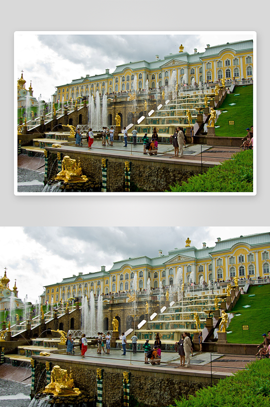 欧式宫殿喷泉广场游客众多-众图网