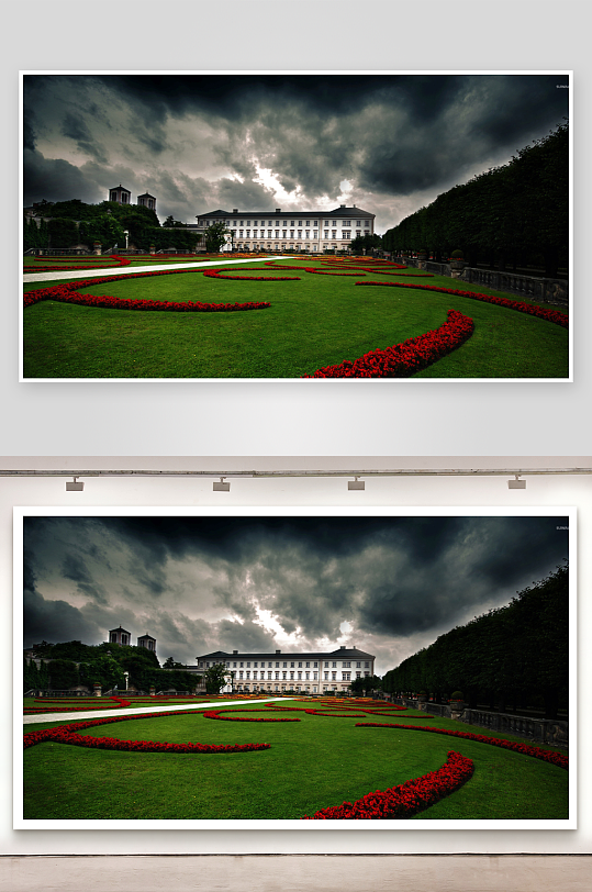 欧式宫殿花园阴云密布-众图网