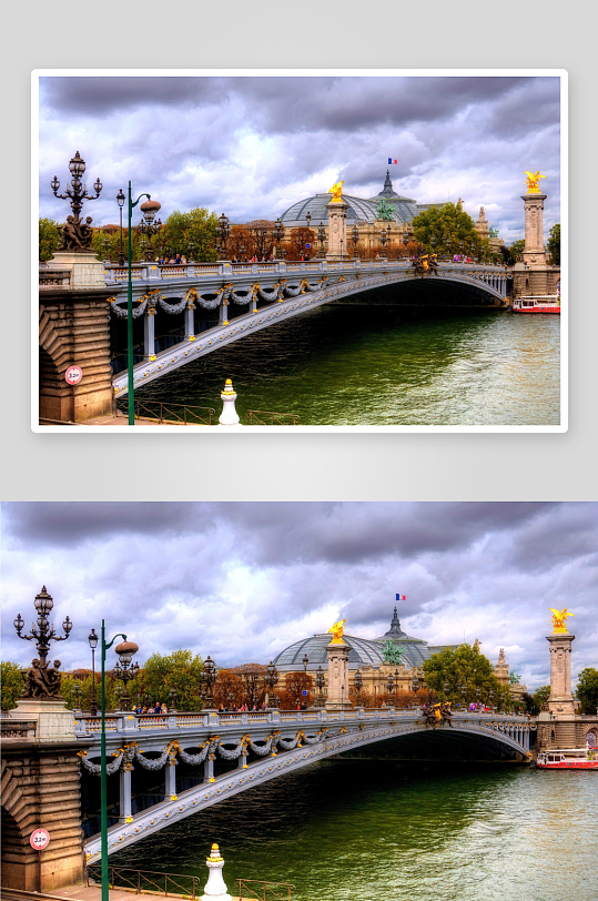 欧式拱桥与河畔建筑风光-众图网