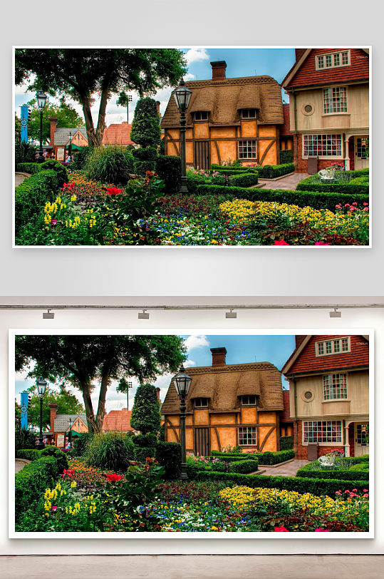 欧式田园风光建筑与花坛-众图网