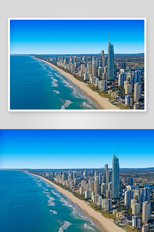 海滨城市高楼林立海岸线绵延-众图网