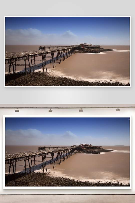 海边废弃栈桥与海岸风光-众图网