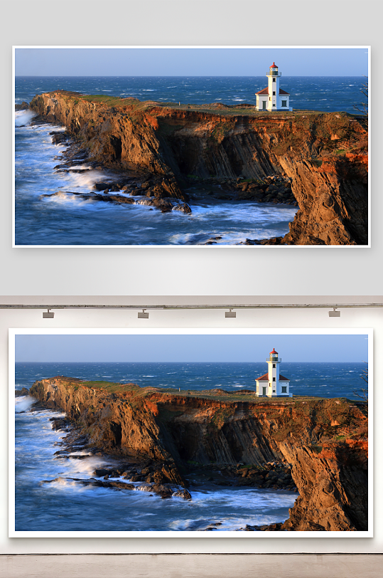 海边悬崖灯塔风景-众图网