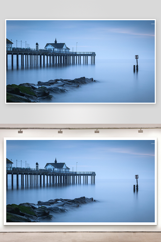 海边栈桥与雾气岩石-众图网