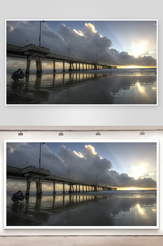 海边栈桥日落摄影-众图网