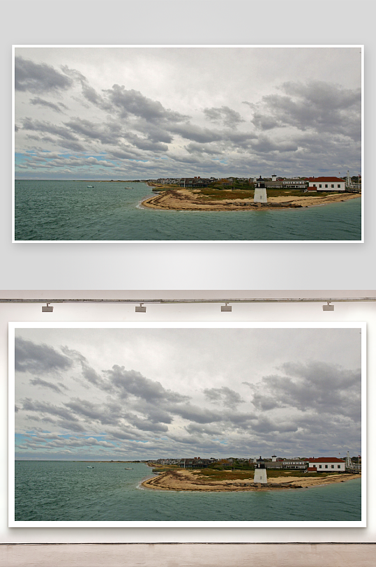 海边灯塔与房屋风景-众图网