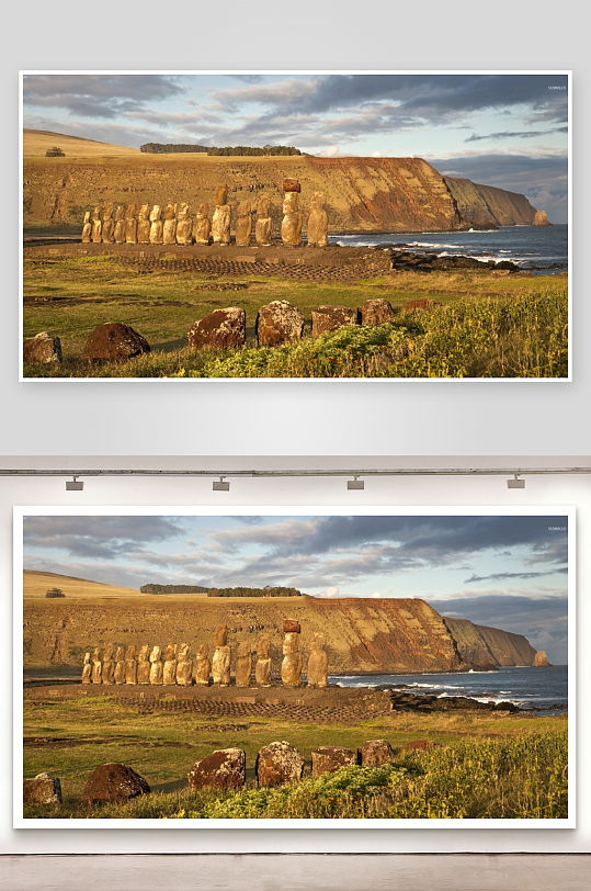 海边石像群景观照片摄影-众图网