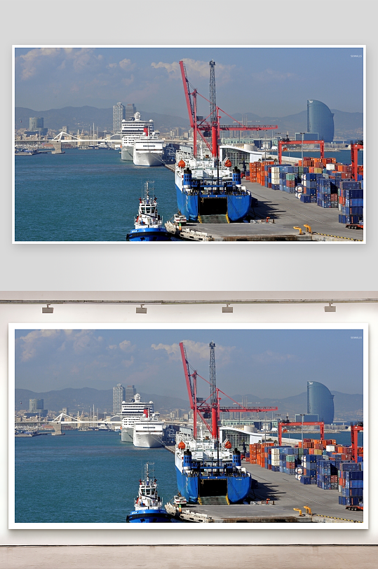 港口码头货轮停泊作业场景-众图网