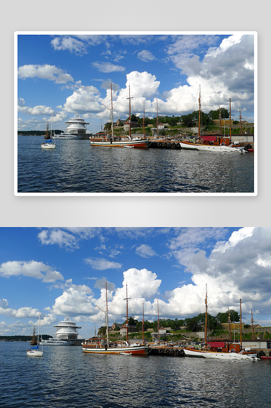 港口船只与蓝天白云-众图网