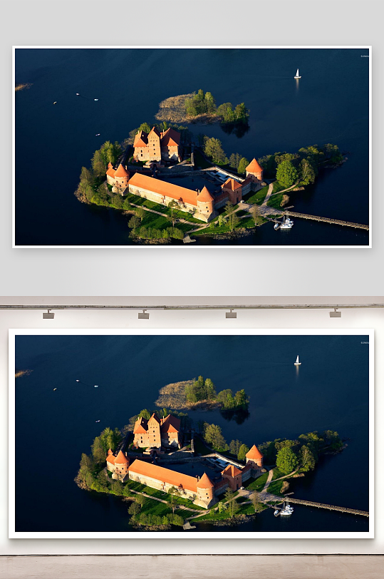 湖中城堡航拍美景-众图网