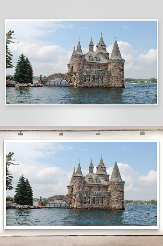 湖中石砌城堡风光-众图网