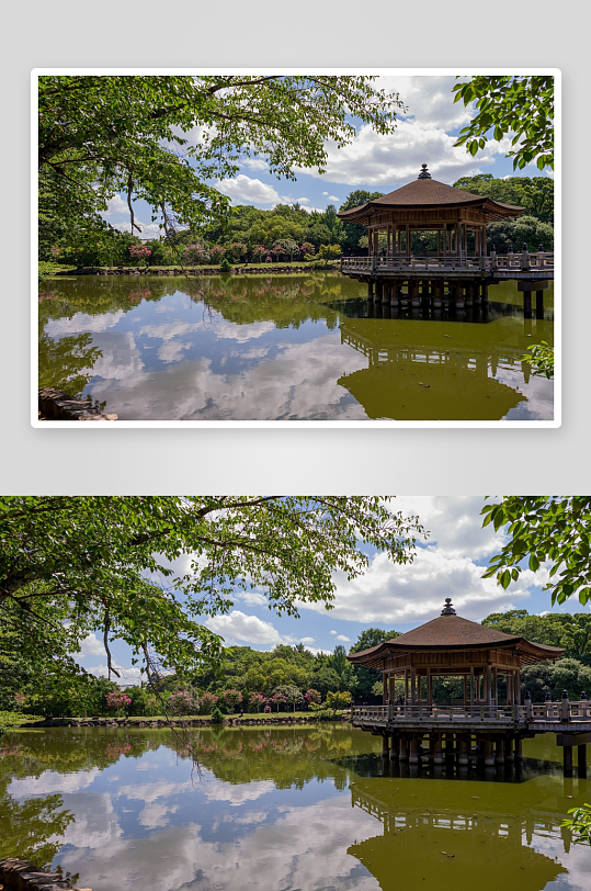 湖畔亭台绿树成荫风景如画-众图网