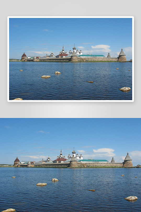 湖畔古建筑群风景-众图网
