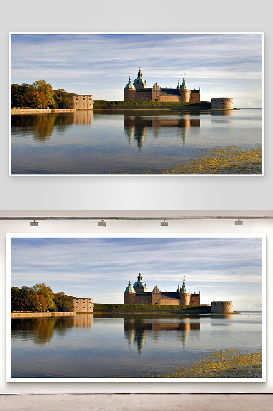 湖畔城堡倒影静谧美景-众图网