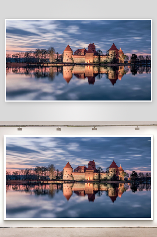 湖畔城堡黄昏倒影-众图网