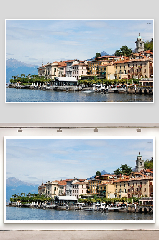 湖畔小镇风光建筑与水景-众图网