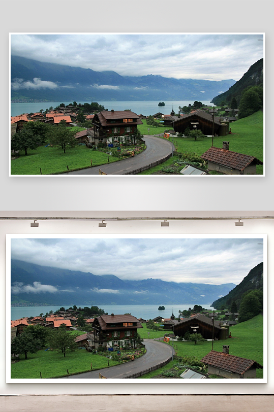 湖畔山村风光照片摄影-众图网