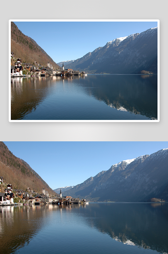 湖畔山脚小镇风光-众图网