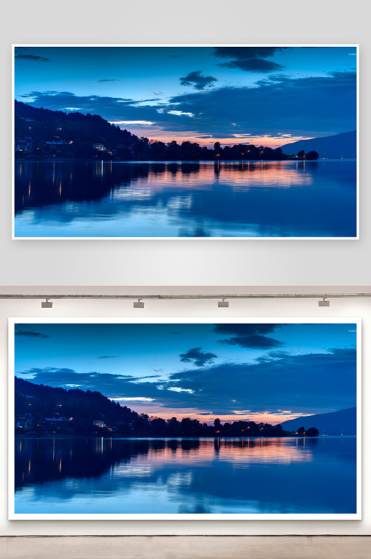 湖畔黄昏山景宁静致远-众图网