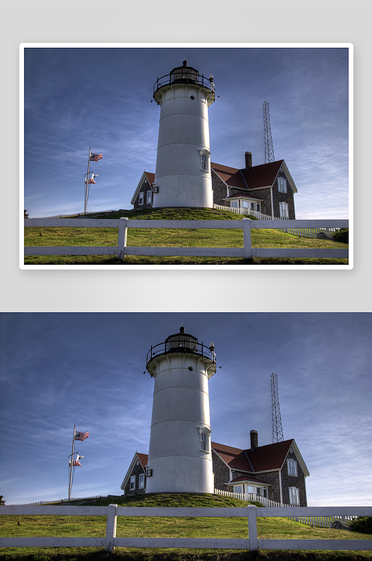 灯塔与房屋的海滨风光-众图网