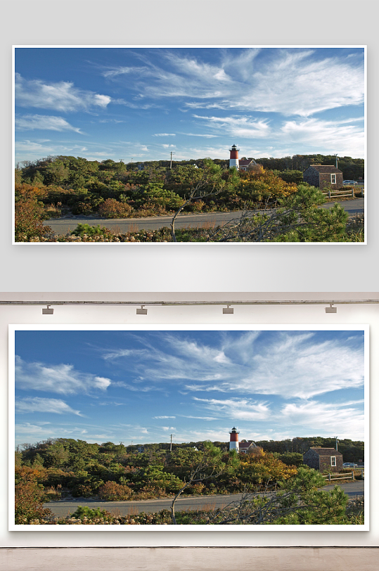 灯塔与秋林公路风景-众图网