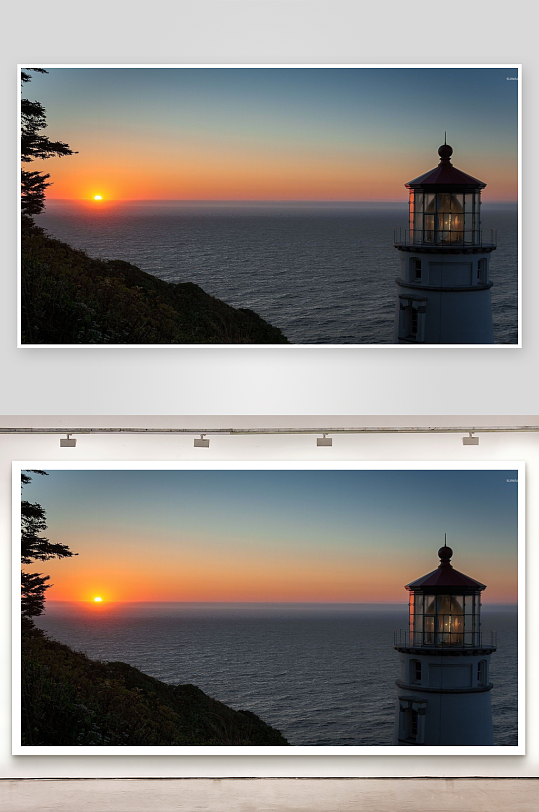 灯塔日落海景照片摄影-众图网