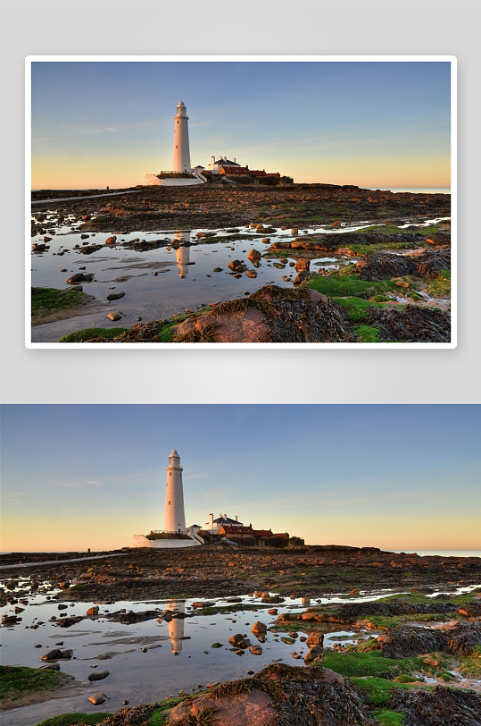 灯塔海岸日落美景-众图网