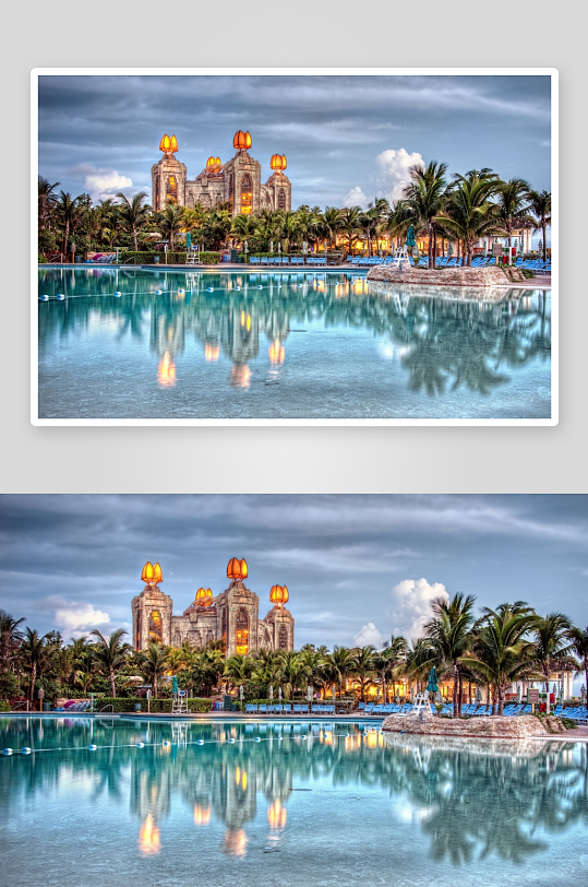 热带度假村泳池与建筑风光-众图网