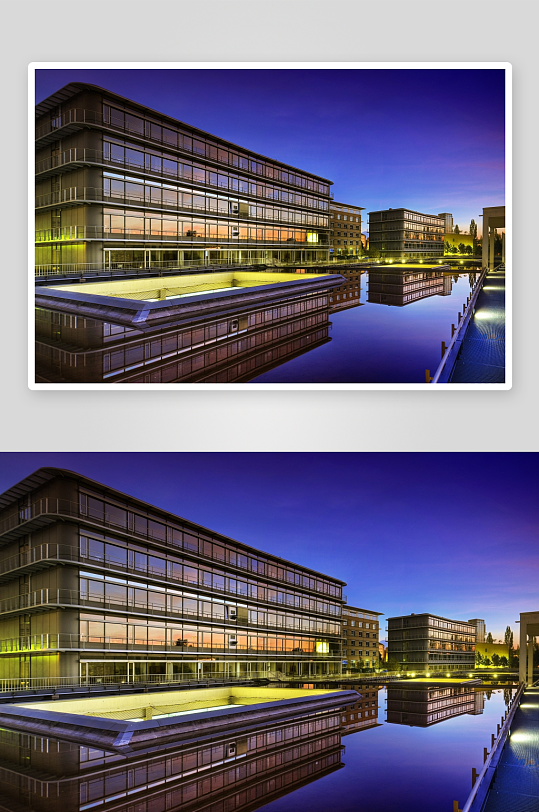 现代建筑夜景水面倒影-众图网