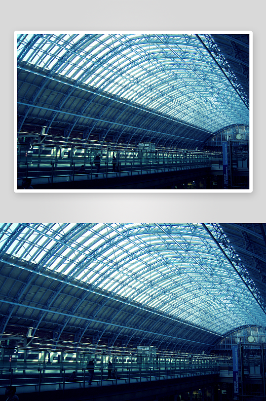 现代车站穹顶结构与站台景象-众图网