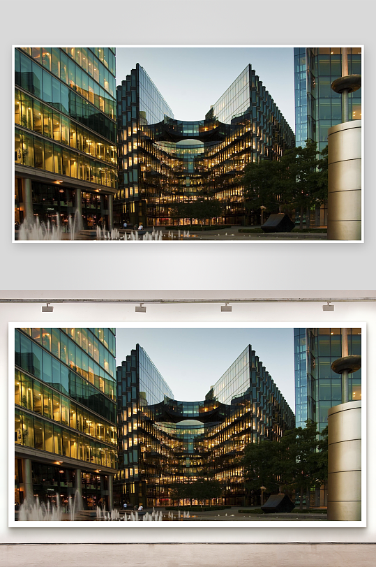 现代都市玻璃建筑群与喷泉景观-众图网