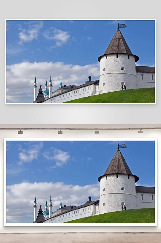 白色城堡与蓝色穹顶建筑群-众图网