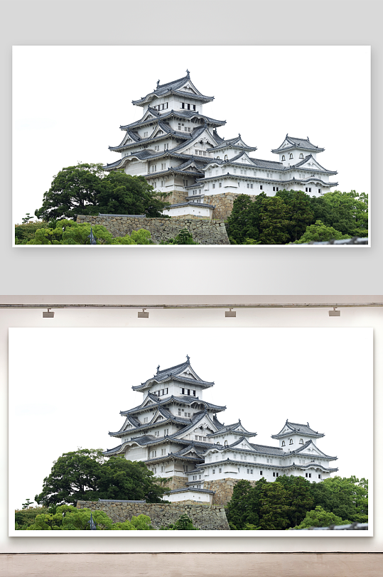 白色多层古建筑与绿树环绕-众图网