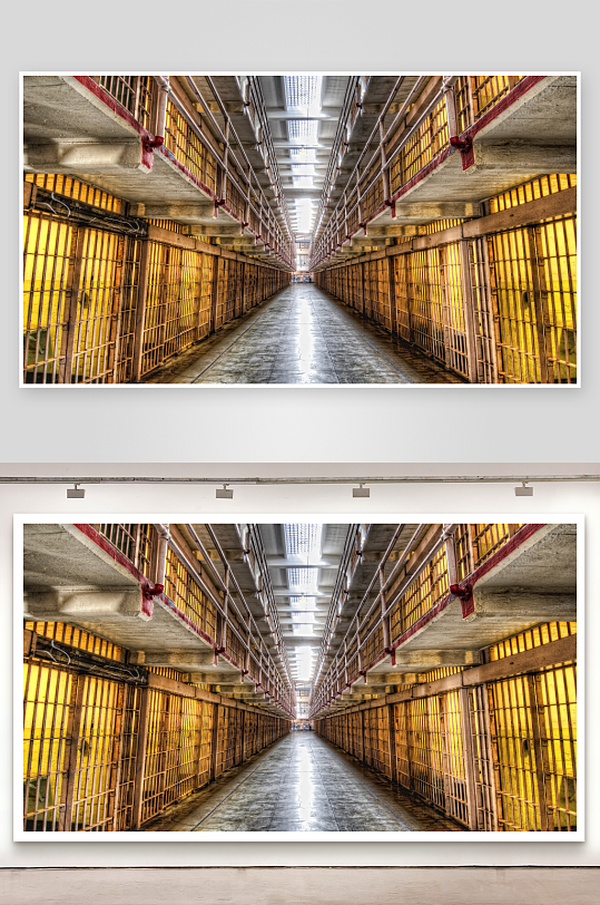 监狱长廊铁栅栏通道-众图网