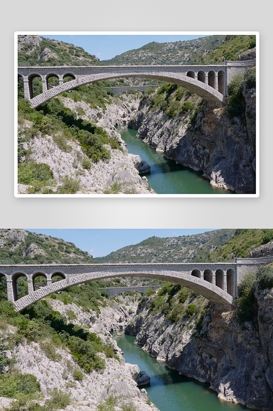 石拱桥横跨峡谷河流景观-众图网