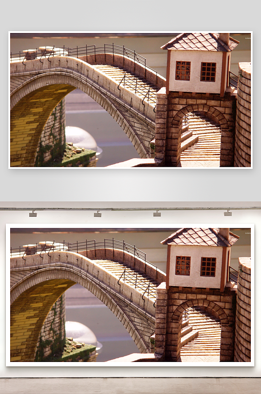 石桥与塔楼的微缩景观-众图网