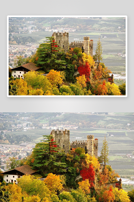 秋日城堡与多彩林木-众图网