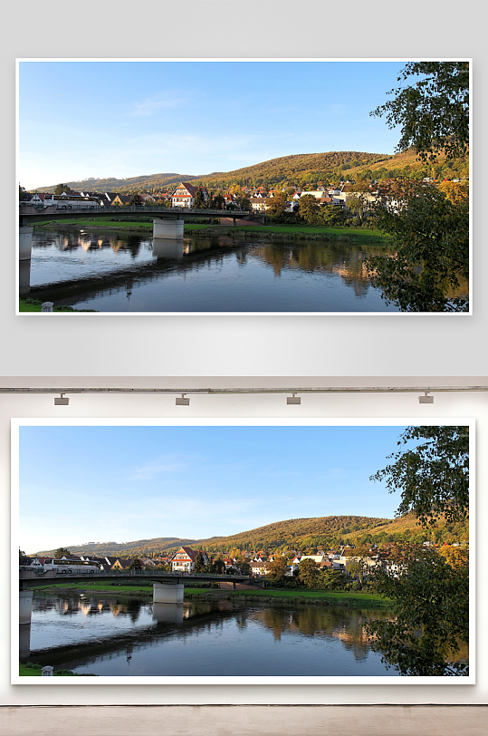 秋日小镇河流风光-众图网