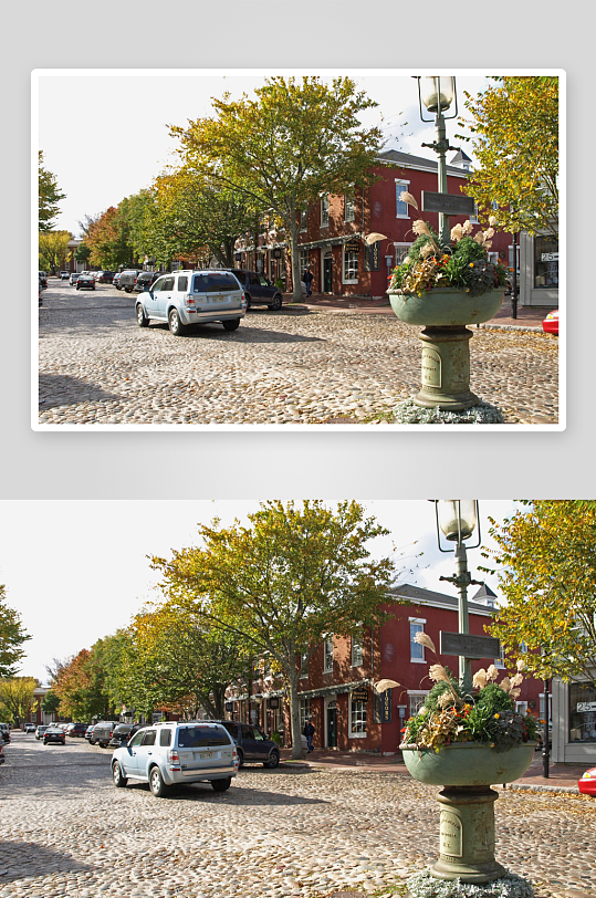 秋日街道景观车辆行人-众图网