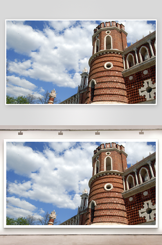红砖城堡蓝天白云-众图网