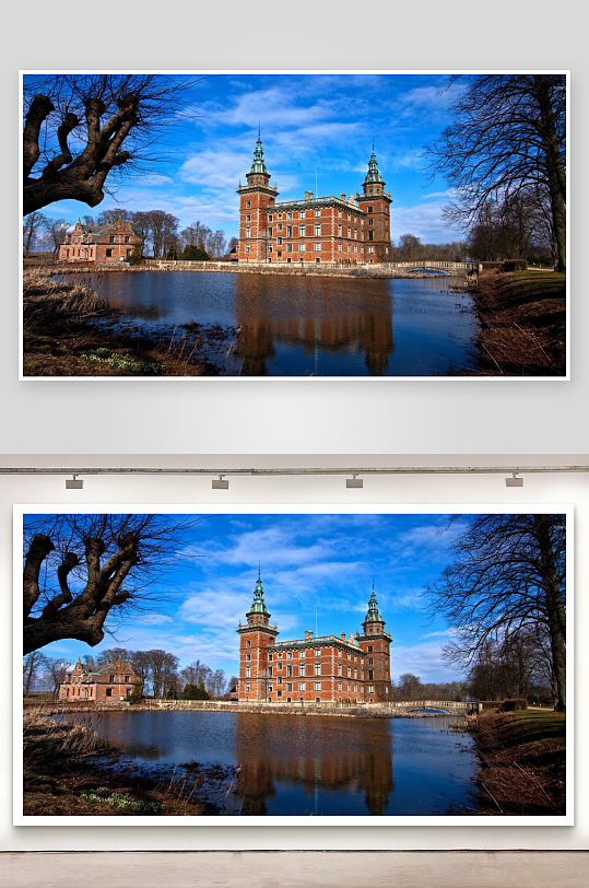 红砖城堡湖畔倒影-众图网