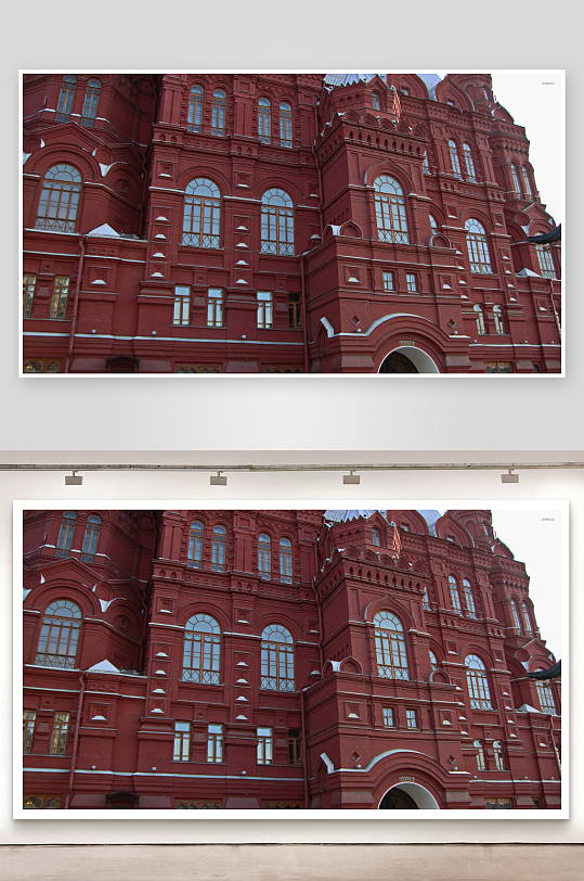 红色建筑雪景特写-众图网