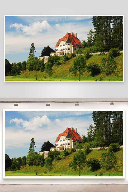 红顶别墅绿坡风光-众图网