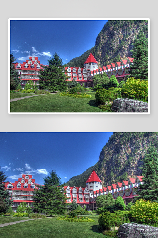 红顶建筑群与山景花园-众图网